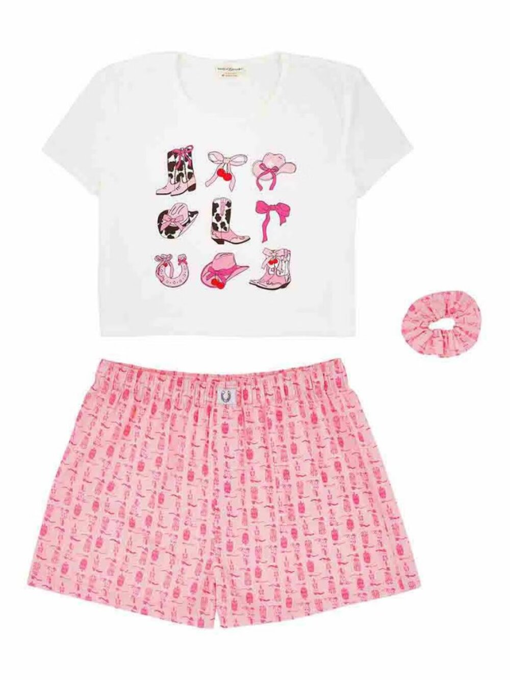 Bobbie Brooks Sleepwear Ladies Pink and White Western Boxy Tee XL